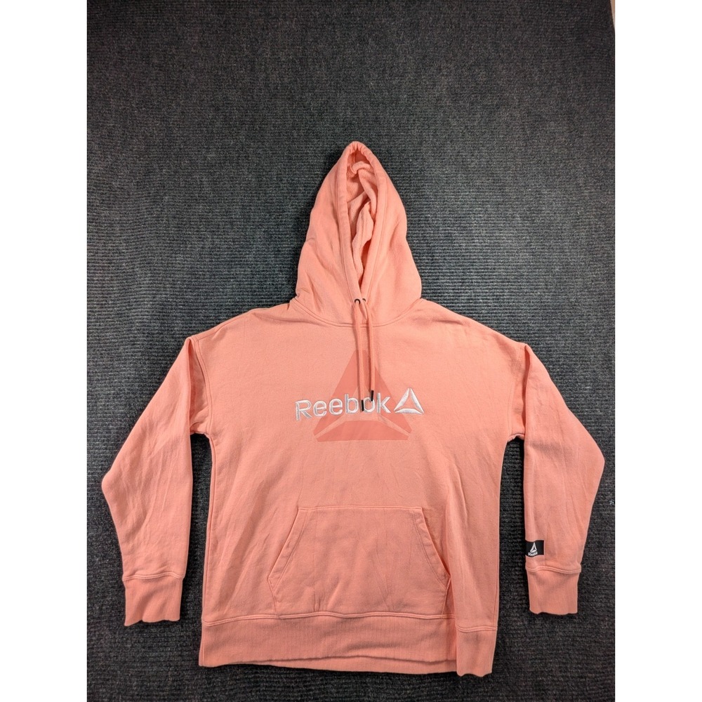 Reebok Hoodie Unisex S Coral Fleece Lined Cotton Long Sleeve Pullover Relaxed